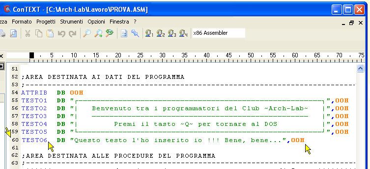 Accesso con ConTEXT - aggiunta testo al sorgente di prova