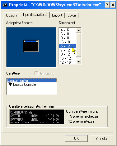 Finestra DOS con Command - carattere ottimale