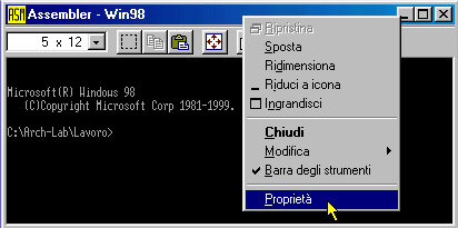 Finestra DOS con Command -  Proprietà 98/ME